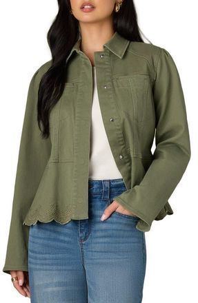 Wit & Wisdom Puff Shoulder Peplum Denim Jacket in Lily Pad at Nordstrom, Size X-Small