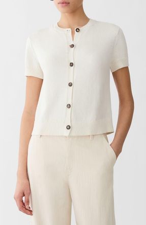 Lafayette 148 New York Short Sleeve Cotton & Silk Cardigan in Cloud at Nordstrom, Size Large