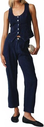 Bella Dahl Luxe Linen Pleated Wide Leg Ankle Pant In Italian Navy