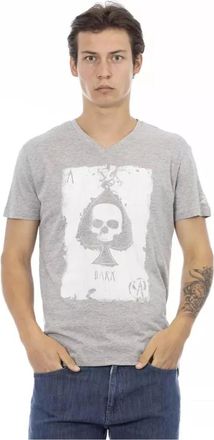 Trussardi Tops, Heren, Grijs, M, Katoen, Grijze V-hals T-shirt met voorprint