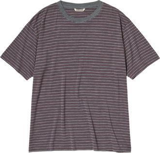 Auralee Soft Smooth Wool Stripe Jersey Tee - Heren - T-shirts - Grijs - 2XL - Wol - Tops