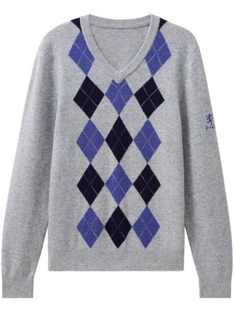 Pringle Of Scotland argyle v-neck sweater - men - Lambs Wool - L - Grey