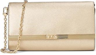 Michael Kors Mona Large East/West Clutch Clutch Womens Handbags Pale Gold, Leather