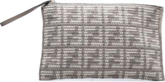 Fendi Pre-owned Fendi Large Woven Fabric and Calfskin FF Flat Pouch BXNOG41MQNTO9WAL