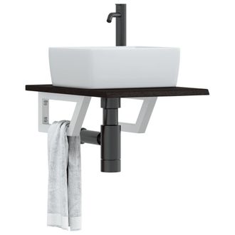 Berkfield Home Basin Shelf Wall Mounted Steel & Solid Wood Oak in Brown