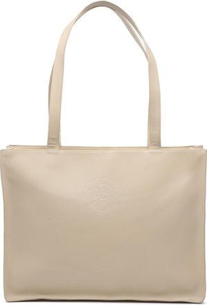 Chanel Pre-owned Womens Lambskin Embossed Cc Camellia Tote - Ivory Leather - One Size
