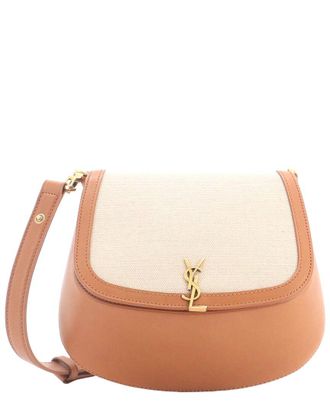 Saint Laurent Brown Leather & Canvas Voltaire Top Handle Bag Mini (Authentic Pre-Loved)