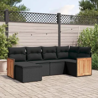 vidaXL Set De Sof&aacute;s De Jard&iacute;n 6 Piezas Y Cojines Rat&aacute;n Sint&eacute;tico Negro Vidaxl