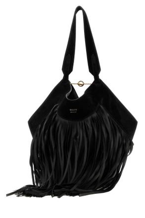 Khaite Womens Black Leather Small Lotus Shopping Bag Borse A Mano