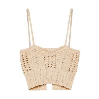 Forte_Forte Sleeveless Tops, female, Beige, Size: M Top bralette di cotone in maglia lavorata