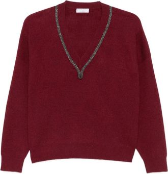 Brunello Cucinelli Maglione con scollo a V - Rosso
