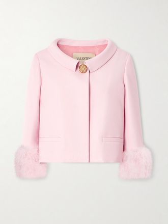 Valentino Garavani Giacca In Cr&ecirc;pe De Chine Di Misto Lana E Seta Con Piume E Decorazione - Rosa