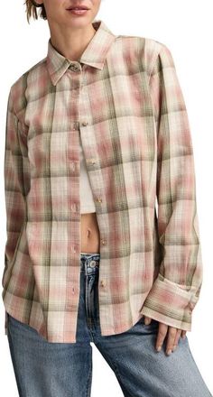 Lucky Brand Plaid Button-Up Cotton Shirt in Pink Plaid at Nordstrom, Size X-Small