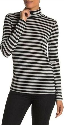 Splendid Striped Light Sheer Knit Turtleneck Long Sleeve Top In Metallic Silver Stripes