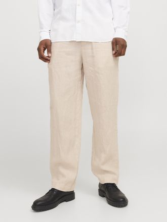 Jack & Jones Chinohose JACK & JONES JPSTKARL LAWRENCE LINEN CHINO SN, Damen, Gr. S, N-Gr, beige (silber lining), Web, Obermaterial: 100% Leinen, unifarben, relaxed