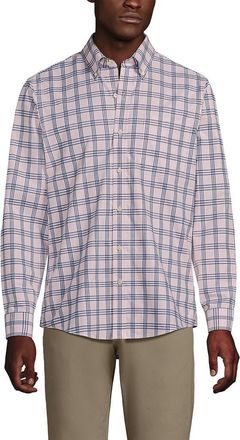 Lands End Traditional Fit No Iron Twill Shirt in Sea Salt Pink/navy Plaid at Nordstrom, Size Xx-Large
