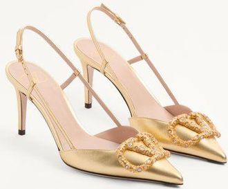 Valentino Garavani D&eacute;collet&eacute; Slingback Vlogo Signature In Nappa Laminata 80Mm Donna ANTIQUE BRASS/CRYSTAL 35.5