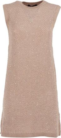 Fabiana Filippi Mini Jurk in Katoenlint met Pailletten - Dames - Korte kleedjes - Beige - XS - Katoen - Kleedjes