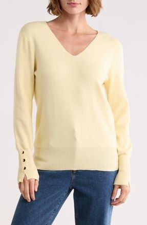 T Tahari V-Neck Snap Cuff Sweater in Sunny Glade at Nordstrom Rack, Size X-Large