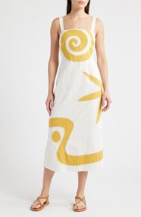 Cleobella Brie Cotton & Linen Midi Dress in Ivory /Ochre at Nordstrom Rack, Size X-Small