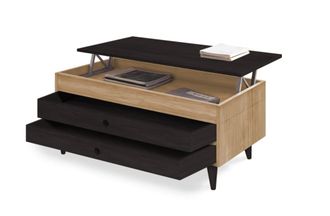 HOGAR 24 Mesa centro elevable madera dos cajones deslizantes, encerado y negro