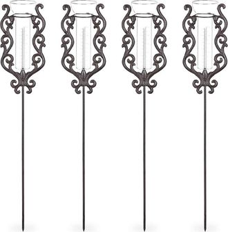 Relaxdays 4 Pluvi&oacute;metros Vintage Con Estaca, Medidor Precipitaciones Decorativo, Envejecidos, 12 Cm 5, Vidrio, Metal, Bronce