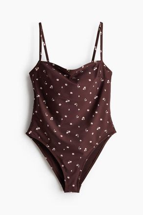 H&M Padded-cup High Leg Swimsuit in Brown/floral at Nordstrom, Size X-Large