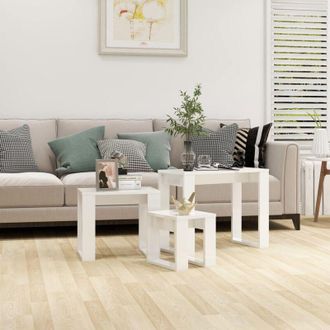 vidaXL Vidaxl - Mesas apilables 3 piezas madera contrachapada blanco brillante