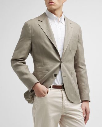 Brunello Cucinelli Mens Chevron Linen Sport Coat
