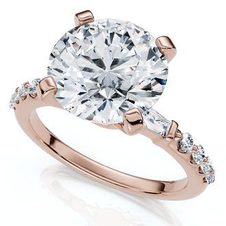 Pompeii3 Certified 3Ct Diamond & Baguette Accent Diamond Ring 14k Gold or Pt Lab Grown