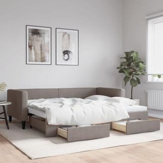 vidaXL Sof&aacute; Cama Nido Con Cajones Tela Gris Taupe 90x200 Cm Vidaxl