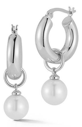 Glaze Jewelry Faux Pearl Drop Huggie Hoop Earrings in Silver at Nordstrom Rack