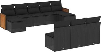 vidaXL Vidaxl - Set De Sof&aacute;s De Jard&iacute;n 10 Pzas Cojines Rat&aacute;n Sint&eacute;tico Negro
