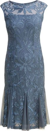 Gina Bacconi Womens Rosia Brocade Fit & Flare Midi Cocktail Dress - Blue - Size 16 UK