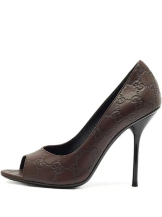 Gucci 115mm leather peep-toe pumps - women - Leather/Leather/Leather/Rubber - 38 - Brown