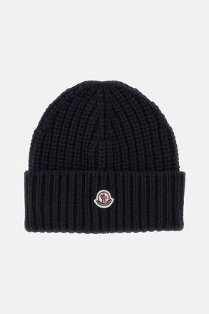 Moncler Black Ribbed Texture Beanie Hat