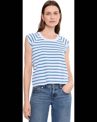 Lilla P Rib Short Sleeve Scoop Tee In Regatta Stripe
