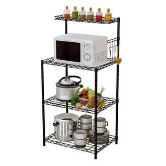 OEM Estanter&iacute;a De Cocina Multifuncional De 4 Niveles Con Soporte Para Microondas Y Horno, Ajustable, Con Rejillas Met&aacute;licas Y 5 Ganchos Laterales