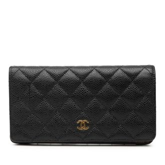 Chanel Black Bordeaux Grained Calfskin Long Wallet (Bi-Fold) (Pre-Owned)