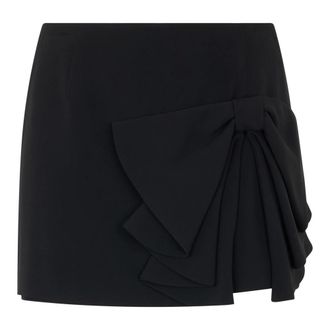 Red Valentino Short Skirts, female, Black, Size: XL Black wrap dress with elegant draped bow