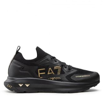 Emporio Armani Logo-Printed Vetersneakers - Heren - Sneakers - Zwart - 38 1/2 EU - Polyester - Schoenen