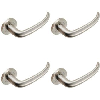 Loops 4x PAIR Slim Rounded Inward Curved Lever on Round Rose Concealed Fix Satin Steel in Metallics