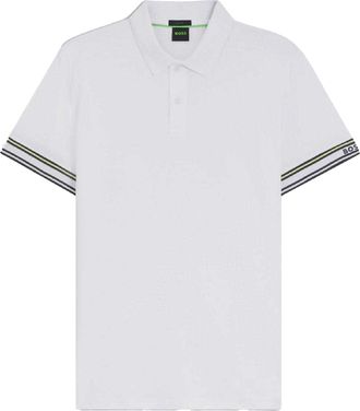 HUGO BOSS Heren Polo Gestreept Slim met manchet (Wit)