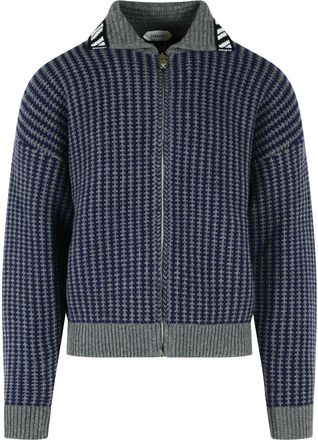 Versace Blue Grey Shirt Collar Knit Zip-Through Knit