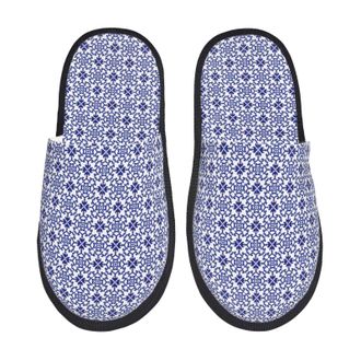 Generic Camping Slippers Blue And White Porcelain Chinaware Print House Shoes Soft Sleepers Anti-Slip Sole Fuzzy Slippers For Winter Women & Men Autumn M