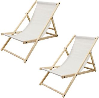ECD Germany ECD Germany 2x Sedia Sdraio Pieghevole in Legno di Pino e Tessuto Oxford - fino a 120 kg - Colore Beige - Lettino Prendisole Spiaggia Balcone
