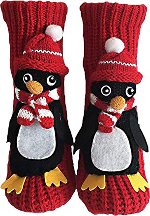 Generic Christmas Soft Slipper Socks Funny Christmas Knitted Stockings Fleece Lined Non Slip Thermal Stockings for Women Cozy Fluffy Knitted Socks with Pompom