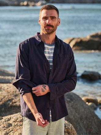 Fat Face FatFace Navy Long Sleeve Linen Cotton Bugle Shirt