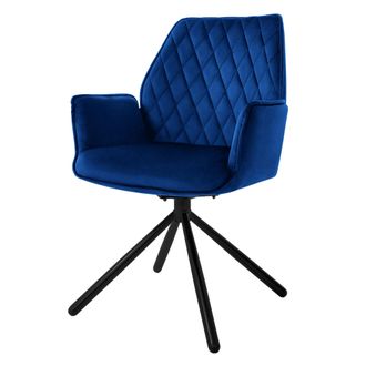 ML Design Ml-design - Silla De Comedor Con Respaldo Y Reposabrazos Asiento Azul Oscuro Tapizado Con Funda De Terciopelo Patas De Metal Sill&oacute;n Giratorio Dise&ntilde;o E