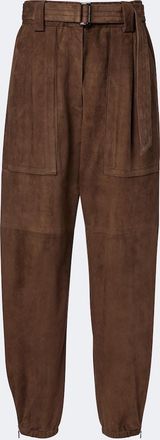 Brunello Cucinelli Belted suede tapered pants
